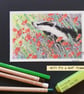 Badger in a patch of red poppies, postcard size original art, letterbox gift - Image 6