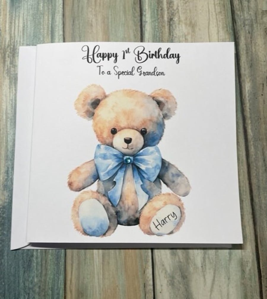Personalised Baby Toddler Boys Birthday Card Handmade Happy First Birthday Card 