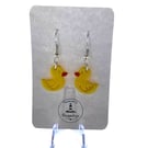 Polymer clay duck drop earrings on silver plated earhooks