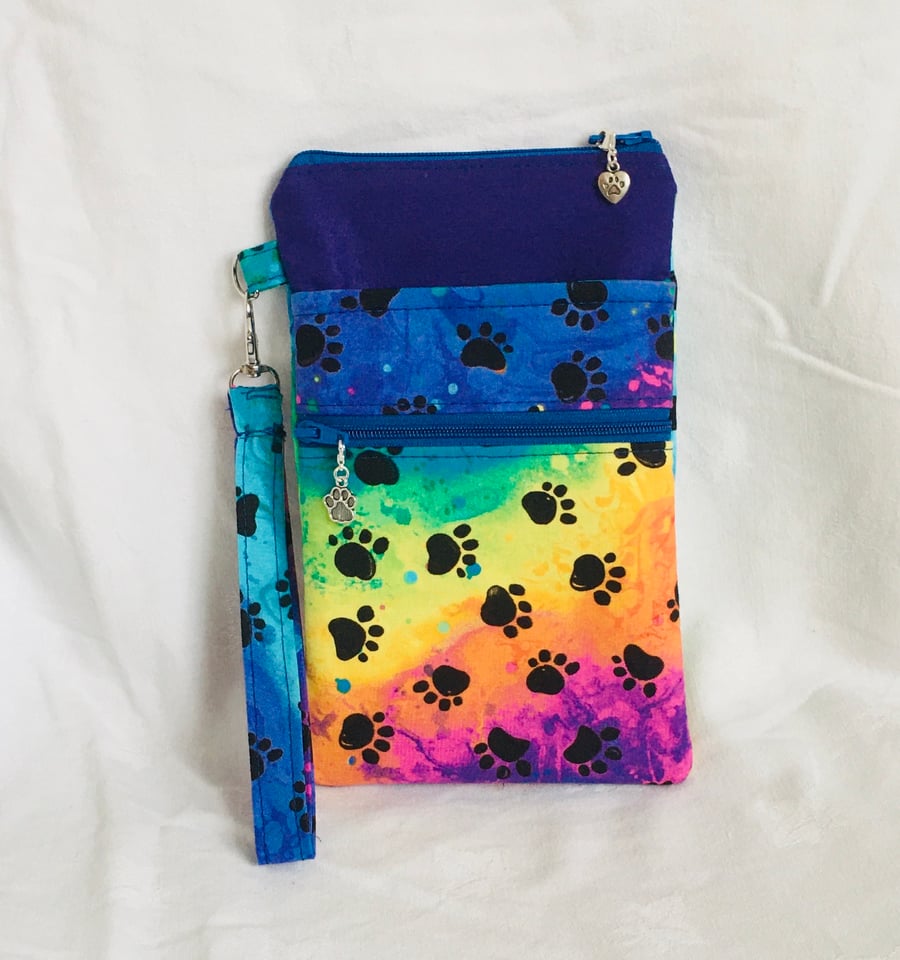 Paws Wristlet Zip Pouch, Small Wrist Bag, Clutch Pouch, Gift Ideas.