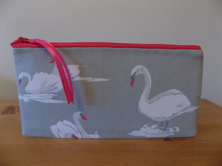 'Swan Pebble' Fabric Pencil Case Make Up Bag