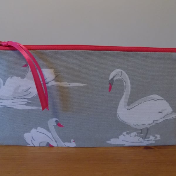 'Swan Pebble' Fabric Pencil Case Make Up Bag