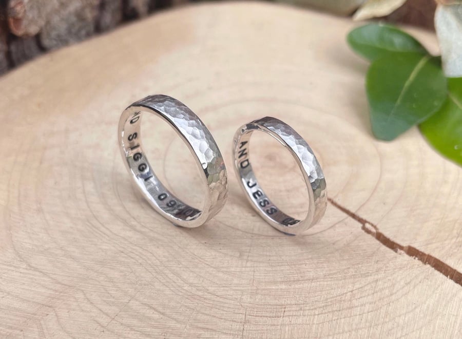 Handmade Personalised Silver Luna Wedding Rings