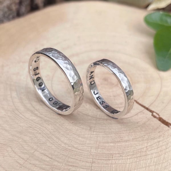 Handmade Personalised Silver Luna Wedding Rings