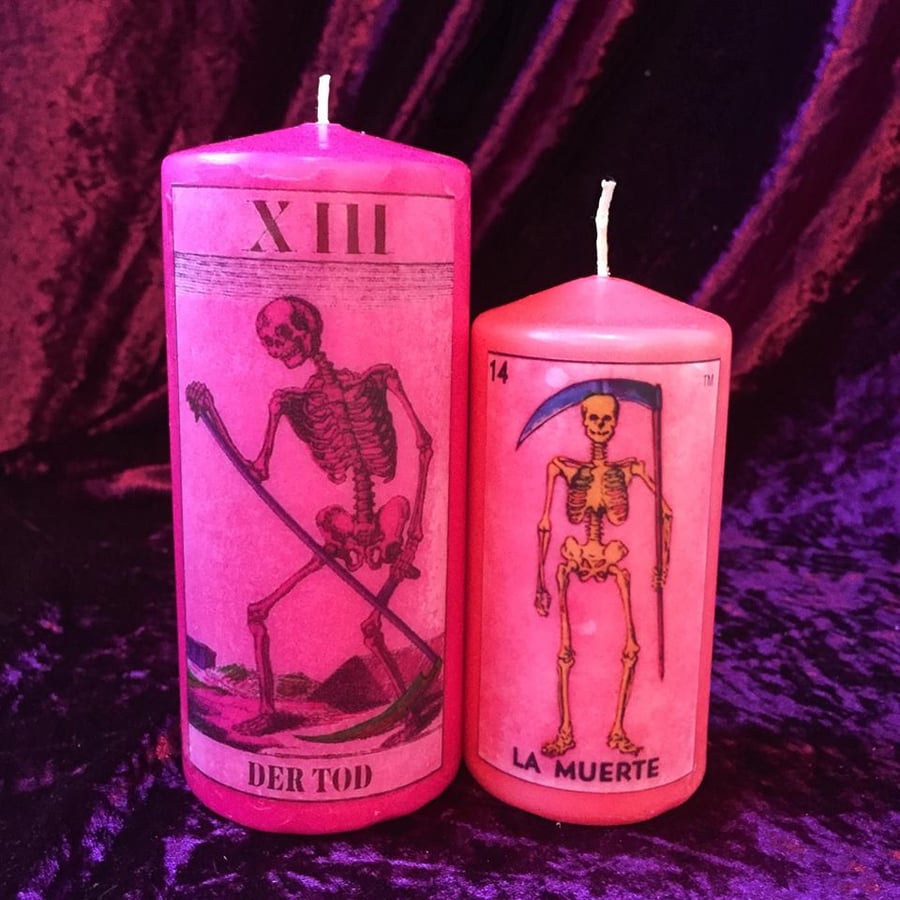 Pink Kitsch Mexican Death Grim Reaper Tarot Handmade Scented Candles