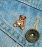 Coffee Bear Pin, Handmade Tiny Wooden Teddy Badge, Coffee Lover Gift - Image 3