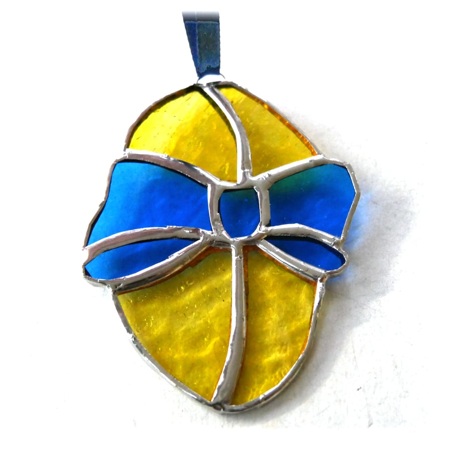 Easter Egg Suncatcher Stained Glass Handmade Blue Yellow 012