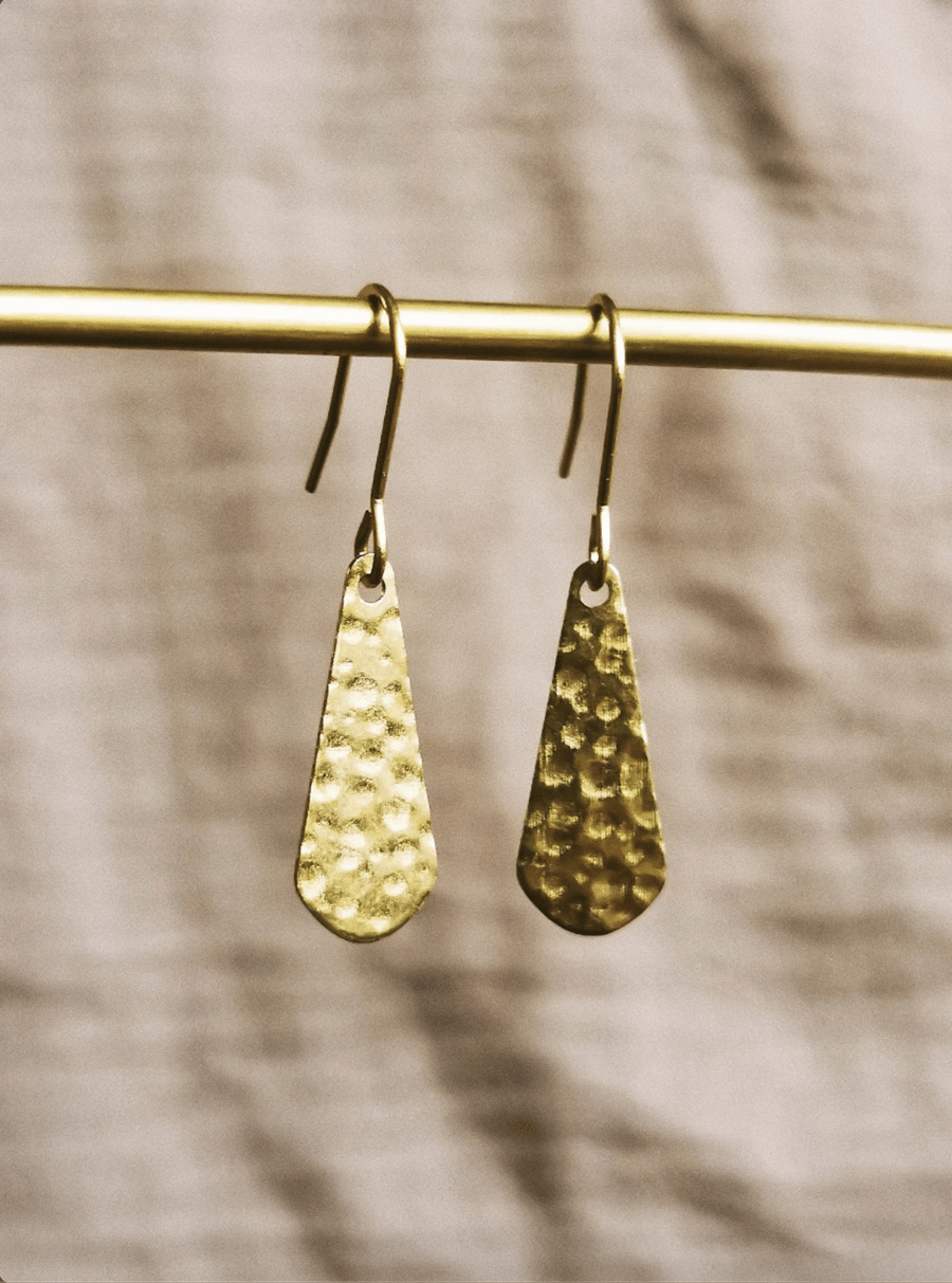 Minimalist hammered brass earrings, small cute jewellery, gift for her