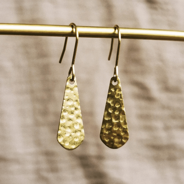 Minimalist hammered brass earrings, small cute jewellery, gift for her