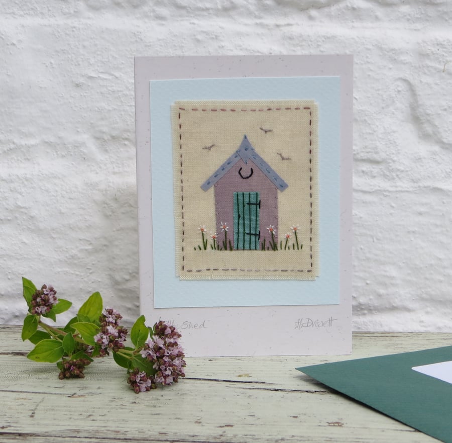 Little Shed hand-stitched card - perfect for a gardener! A card to keep.