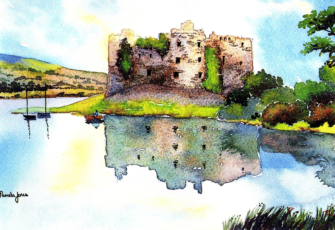 Carew Castle, Pembrokeshire, West Wales, Watercolour Print in 9 x 7 '' Mount
