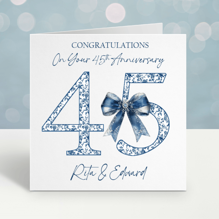 Handmade Personalised 45th sapphire Wedding Anniversary Card