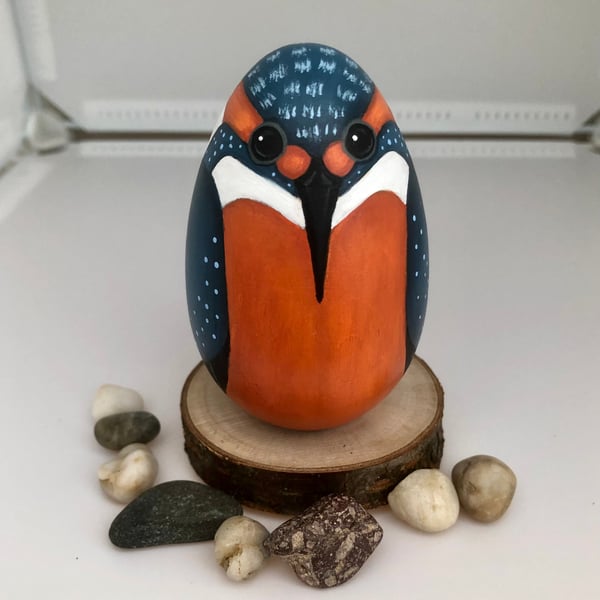 Kingfisher hand painted wooden egg ornament 