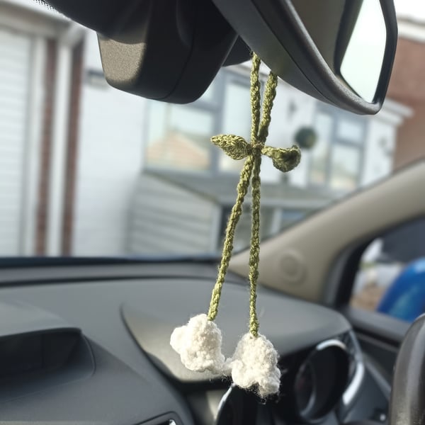 Crochet Lily of the valley charm, Car assessor, bag charm, Headphone accessory