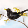 Blackbird Fused Glass Hanging - Garden Bird - Sun Catcher Ornament 