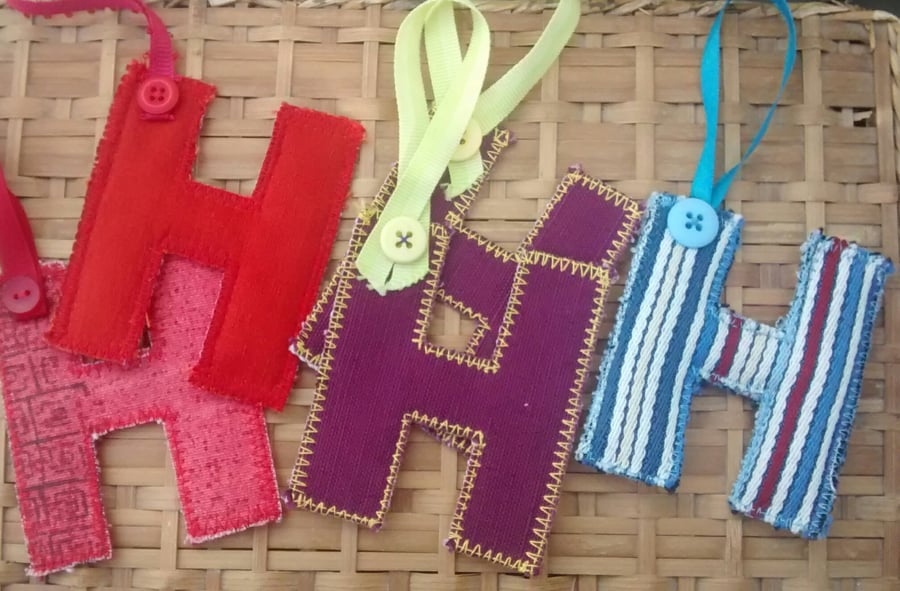 Fabric Initial H, Hanging Letter Decoration, Gift Tag