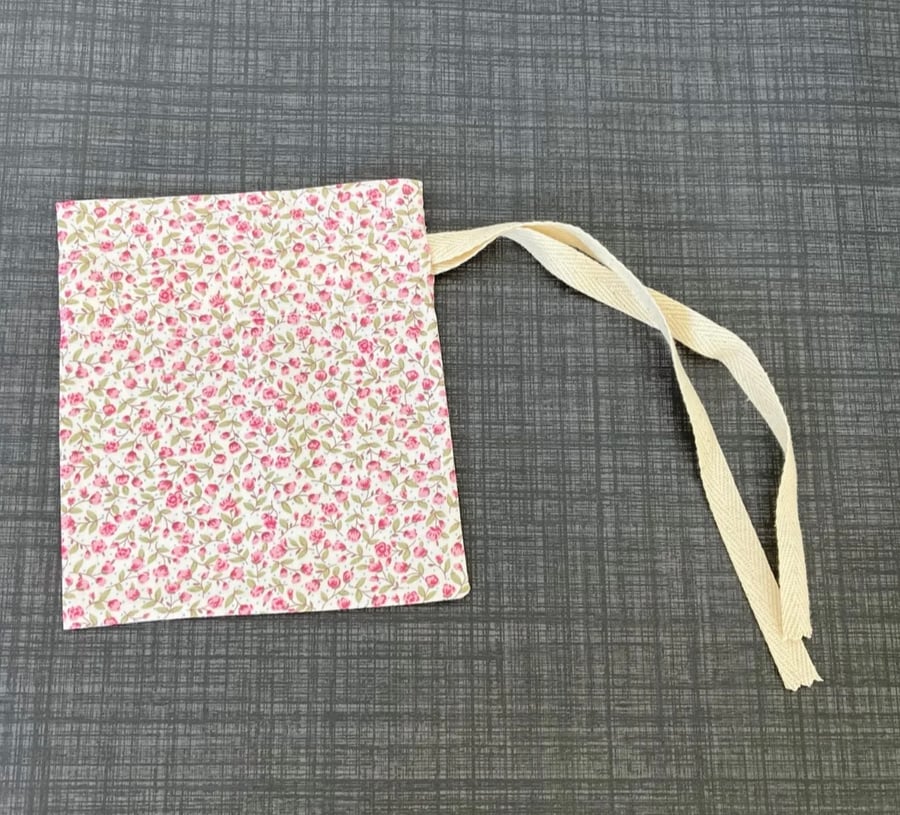 Pink, Red Cotton Fabric Drawstring Gift Bag: Reusable XS Present Wrap.