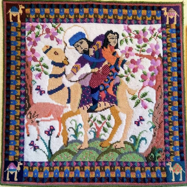 Hunter King Tapestry Cushion, Wall-hanging Kit, Bahram Gur, Camel, Hunting Scene