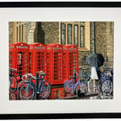Cambridge Phone Boxes City Iconic Landmark Framed Art Print 20" x 16" Frame Size