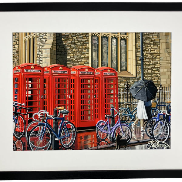 Cambridge Phone Boxes City Iconic Landmark Framed Art Print 20" x 16" Frame Size