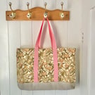 Floral Pastel Shopping Bag with Pink Handles 