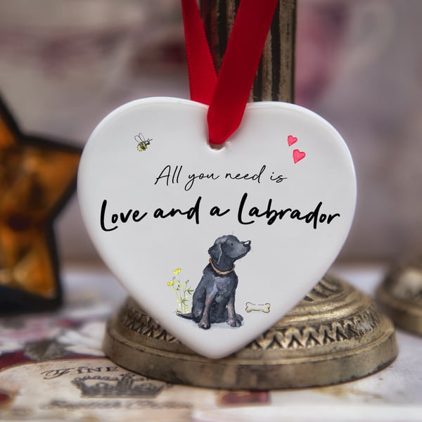 Love and a Labrador Ceramic Heart