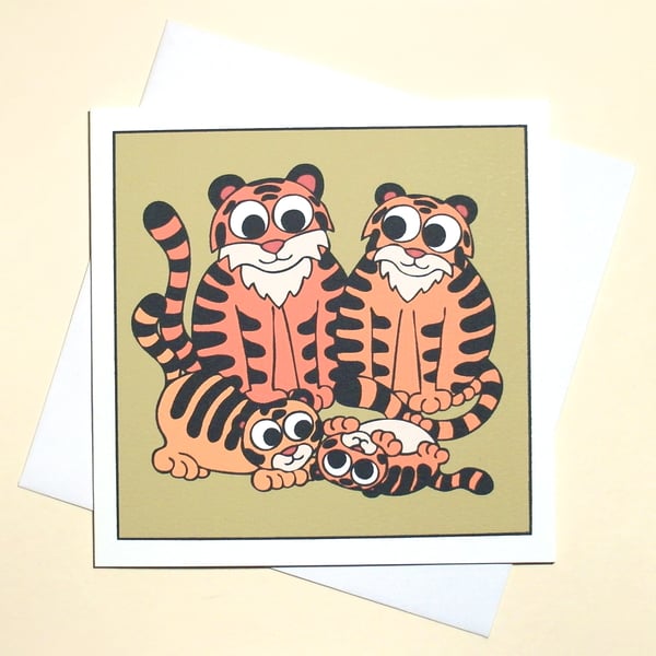Tiger Family Card - father's day card with cute tigers, blank inside Q-TGF