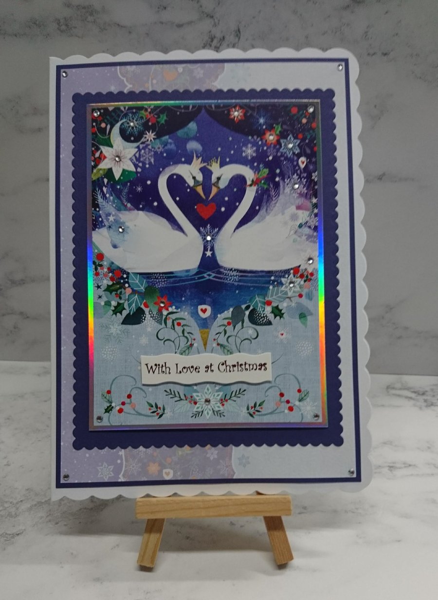 Handmade Christmas Card Swan Lake With Love at Christmas Love Birds