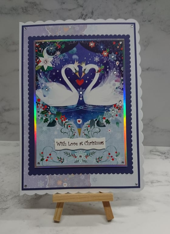 Handmade Christmas Card Swan Lake With Love at Christmas Love Birds