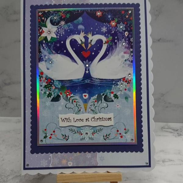 Handmade Christmas Card Swan Lake With Love at Christmas Love Birds