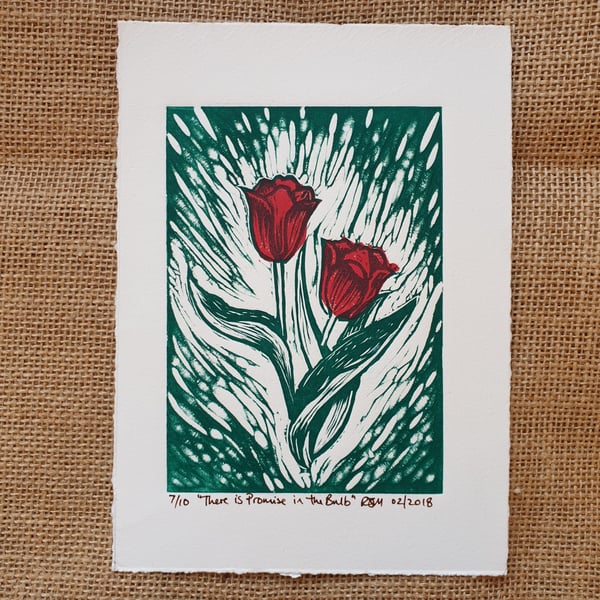 There is Promise in the Bulb, original linocut print 