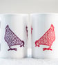 Fine Bone China Mug with chickens or hens inspired by Indian woodblock prints. - Image 2