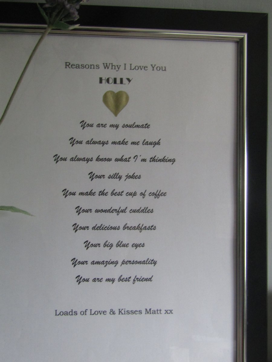 Reasons Why I Love You - Anniversary - Wedding - Engagement - Personalised 