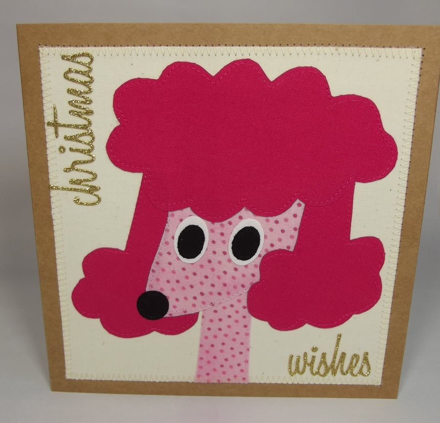 Polly The Poodle Fabric Christmas Greetings Card