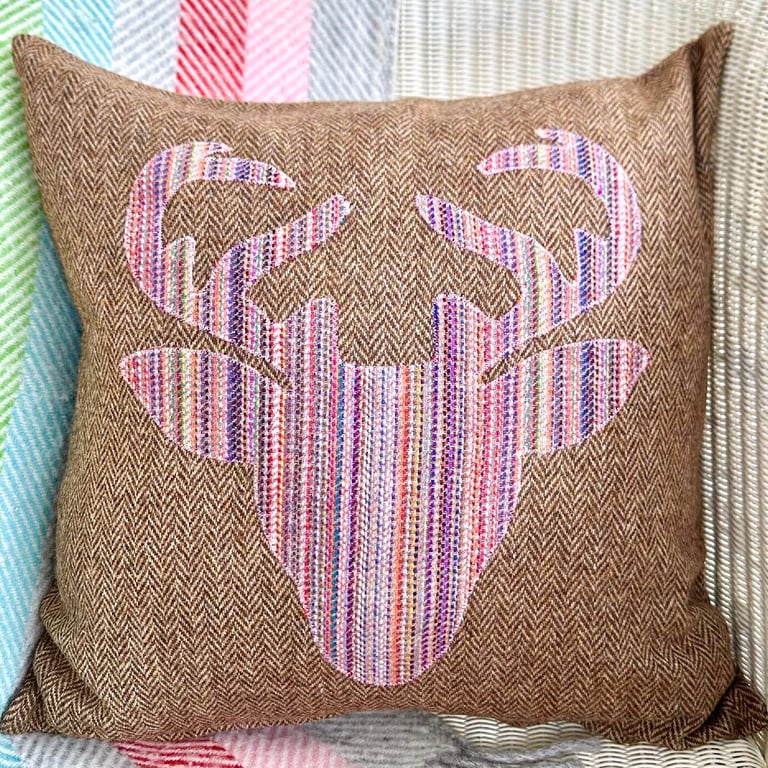 Tweed Appliqué Stag Scatter Cushion with Pad, Brown 46x46cm