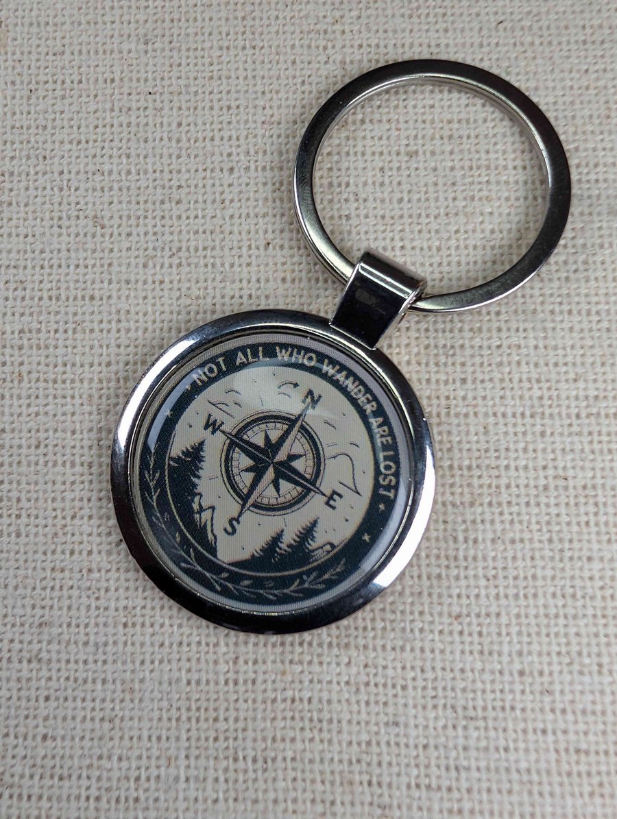 Not All Who Wander Are Lost - Compass Themed Keyring - Large Resin Finished