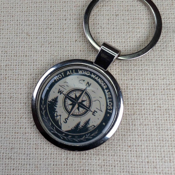 Not All Who Wander Are Lost - Compass Themed Keyring - Large Resin Finished
