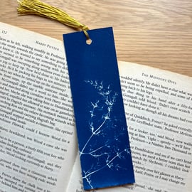 bookmark "leaves VI", original cyanotype on fine watercolour paper & gold tassel