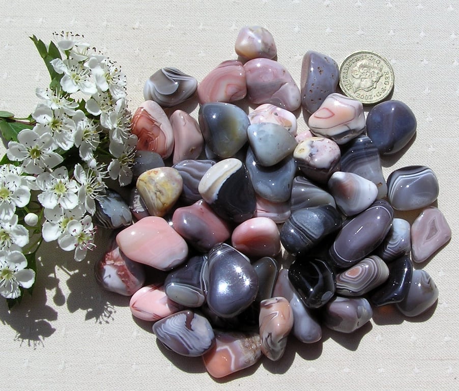 10 Botswana Agate Crystal Polished Tumblestones, Chakra, Reiki, Craft, Mosaic