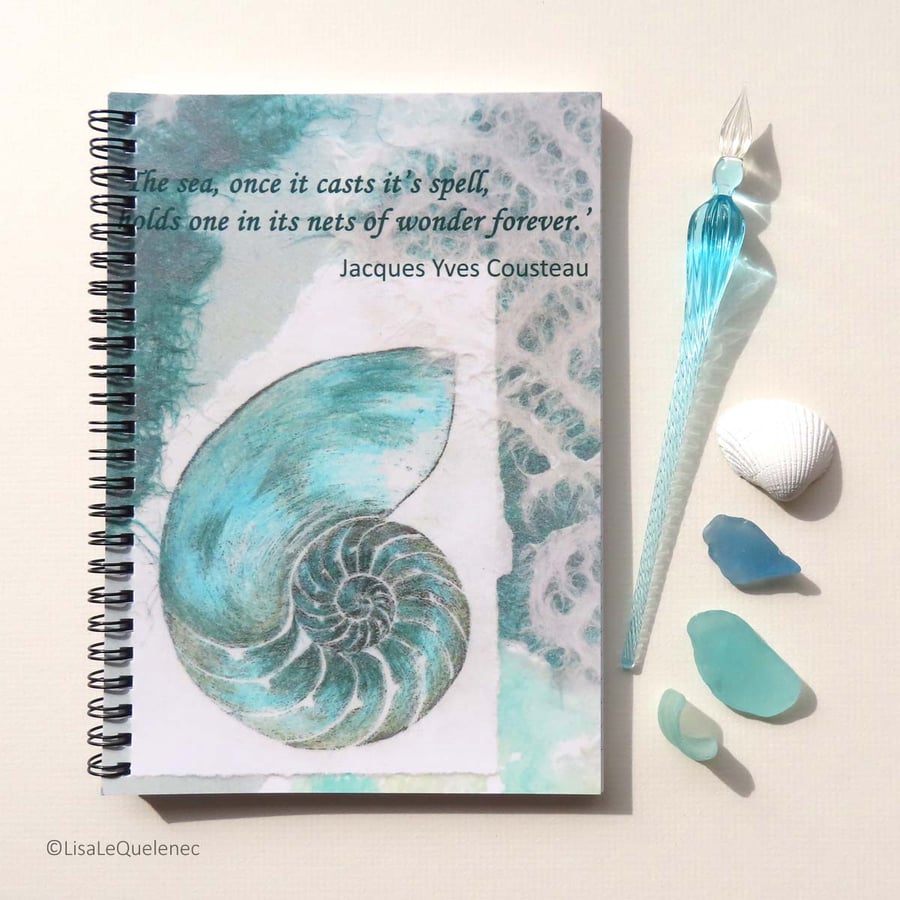 Jacques Cousteau quote spiral bound A5 notebook