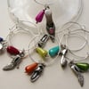 8 Antique Silver Shoe Themed Wine Glass Charms    KCJWG99