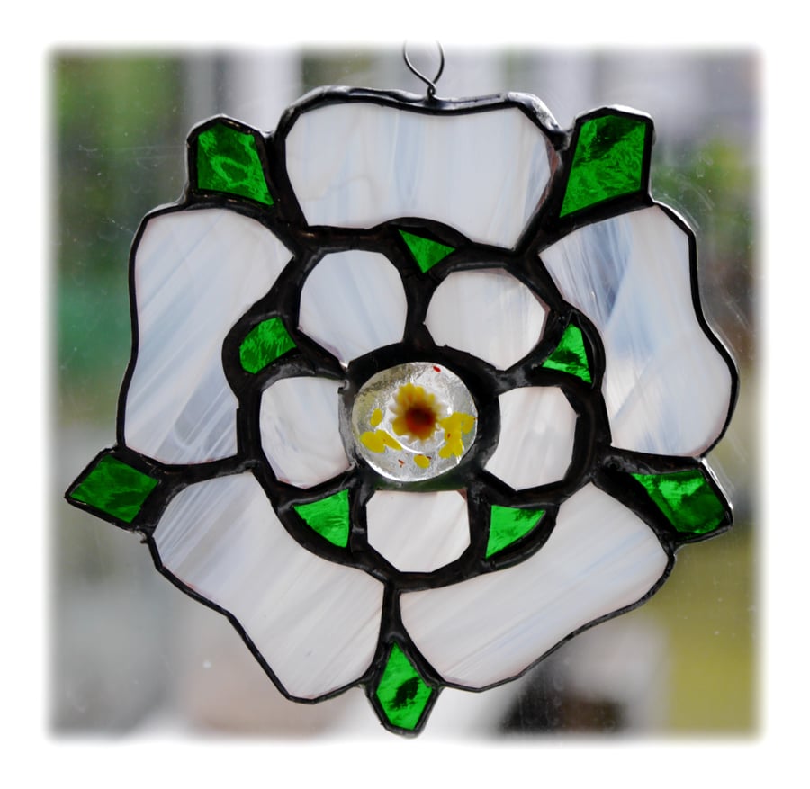 SOLD Yorkshire Rose Suncatcher Stained Glass 033