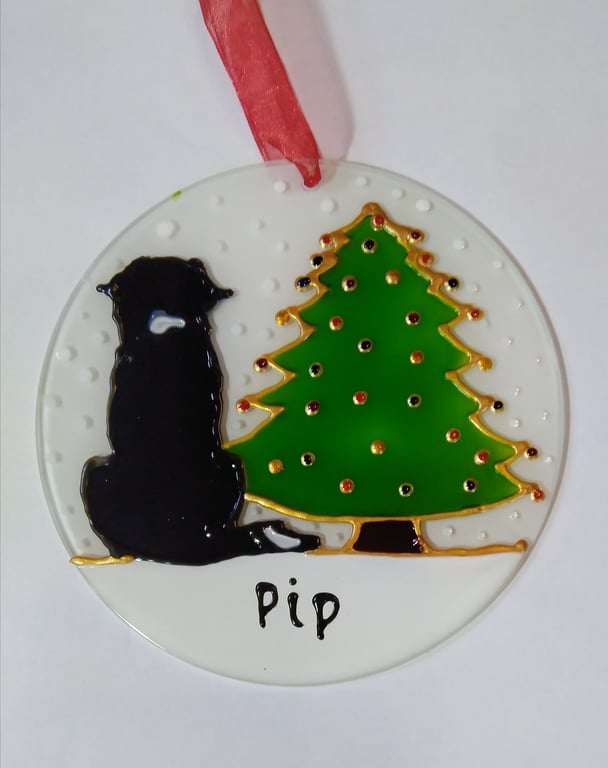 Border Collie Christmas sun catcher decoration.