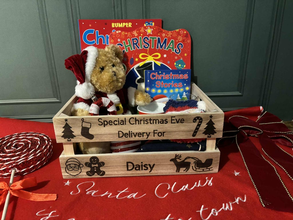 Engraved Christmas Eve Box – Handmade Wooden Crate with Personalised Name
