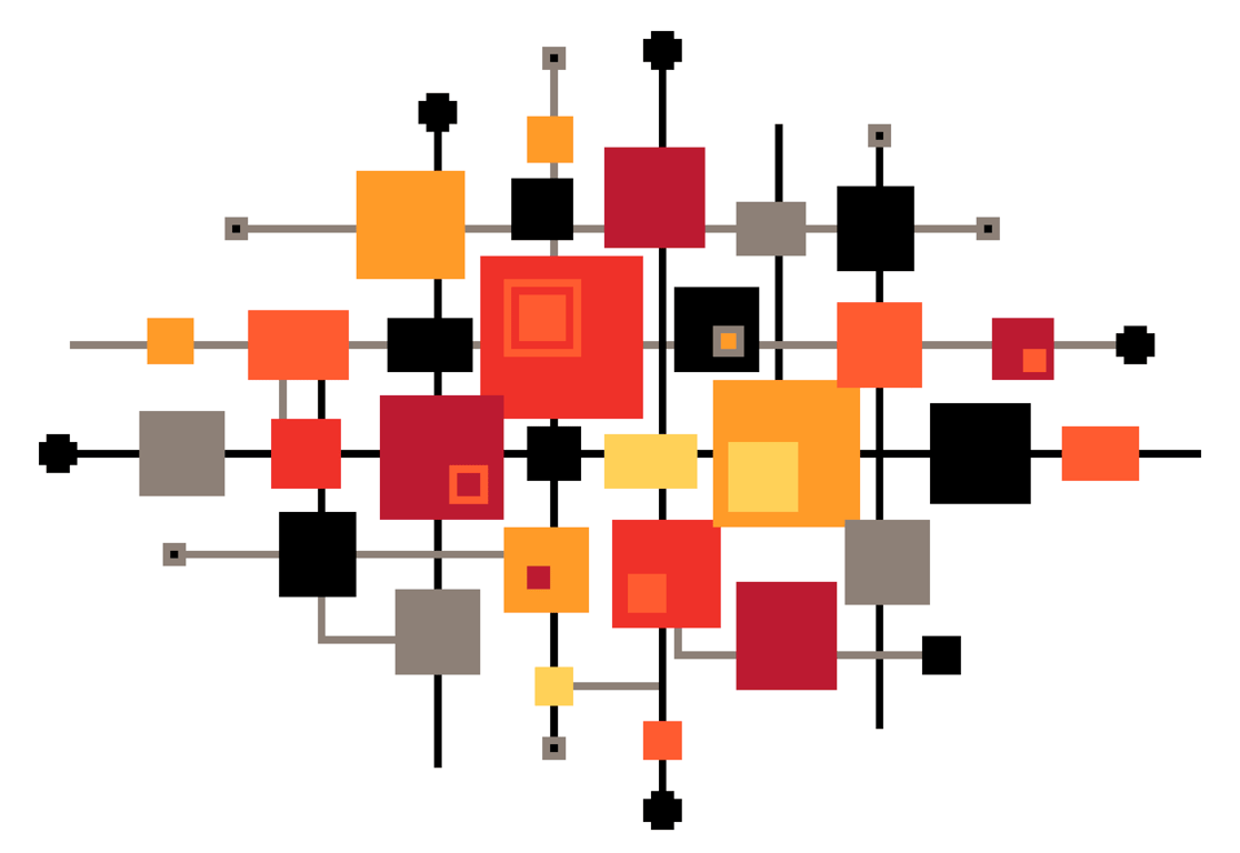 252B - Mid-Century Modern Squares Cross Stitch Pattern: Retro Art ORANGE