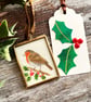 Original drawing of robin and holly in miniature hanging frame - Image 2