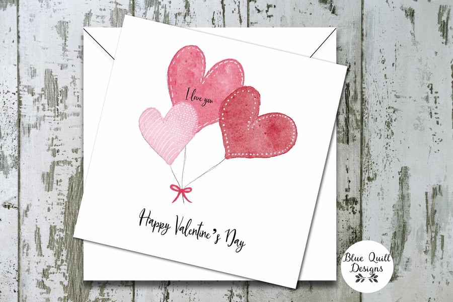 Valentine's Day Card - Watercolour Heart Balloons