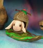 Lop-eared rabbit 'Bryar' on leaf and acorn tableau OOAK Sculpt by Ann Galvin - Image 2