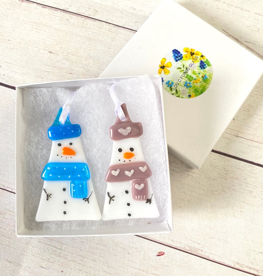 Mr and mrs snow - fused glass snowmen 