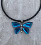 Women's Leather Choker Necklace, Crystal Butterfly Pendant - Image 6